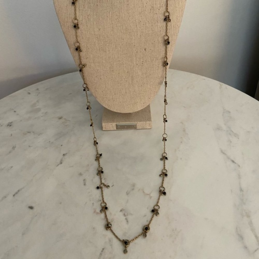 Long Gold Bead & Jewel Necklace